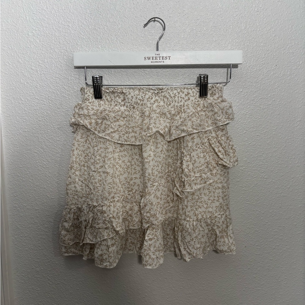 Skylar + Madison Beige Leaf Print Skirt